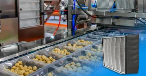 filtro multibolsas para a indústria de alimentos garante qualidade de ar livre de impurezas na linha de produção da indústria de alimentos